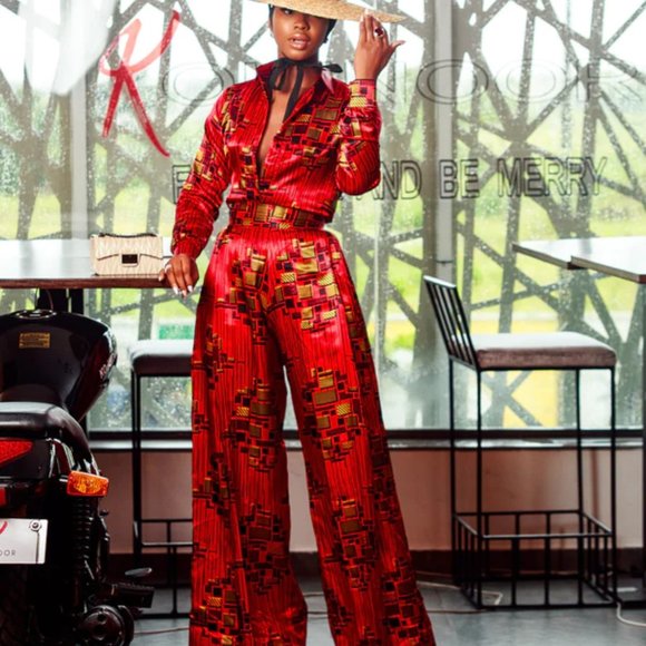 Tribalbyn Zambia African Print Matching Two Piece Set Red Size Medium NEW - Picture 1 of 6